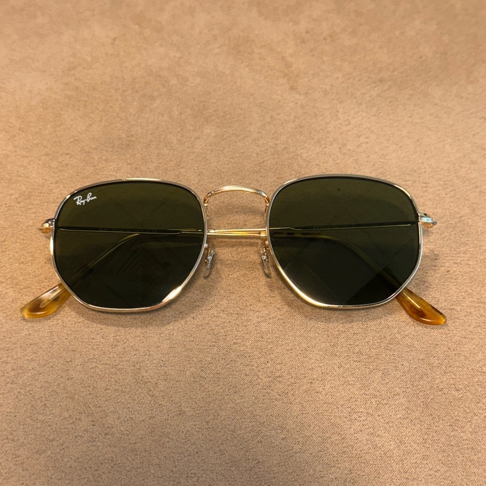 Ray-Ban Gold Green Hexagonal Sunglasses